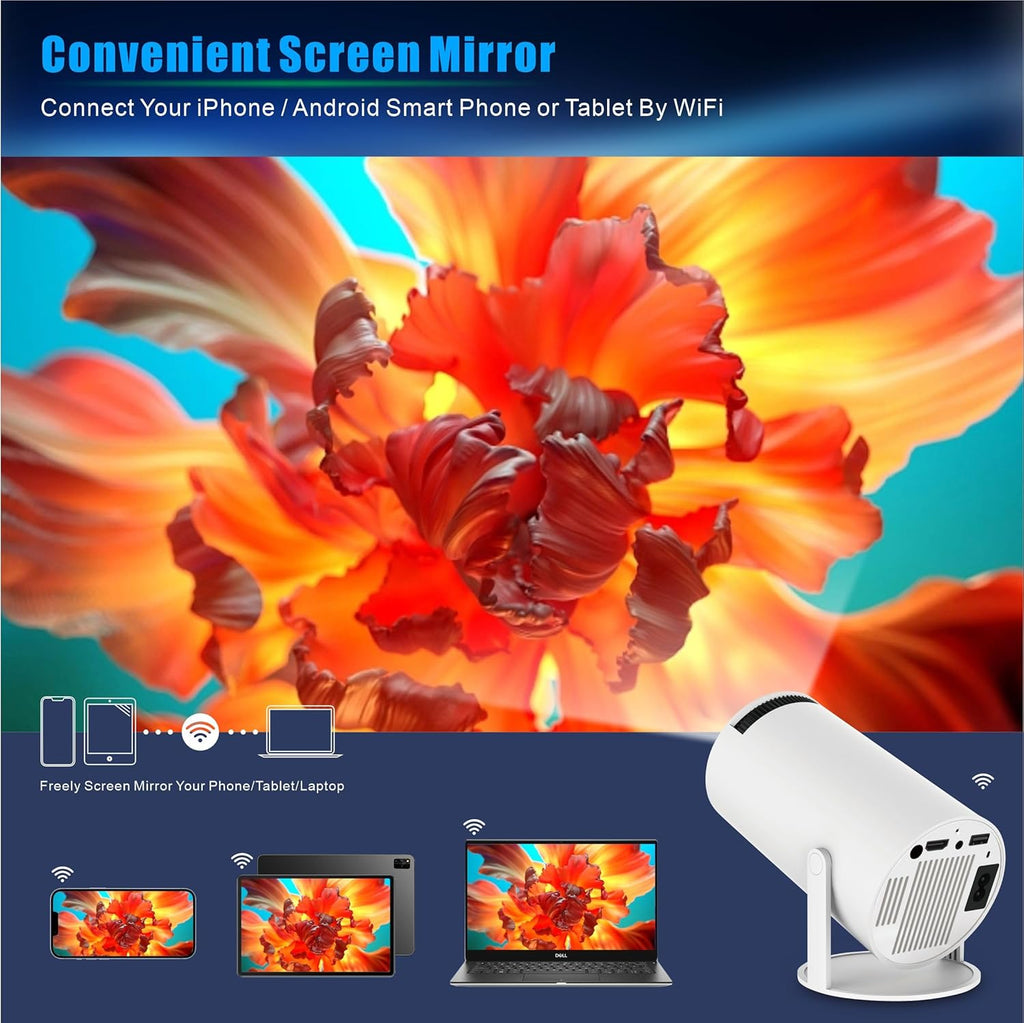 HD Portable Projector - 4K Support, Bluetooth, WiFi6, Smart Home Cinema Compatible with HDMI & USB