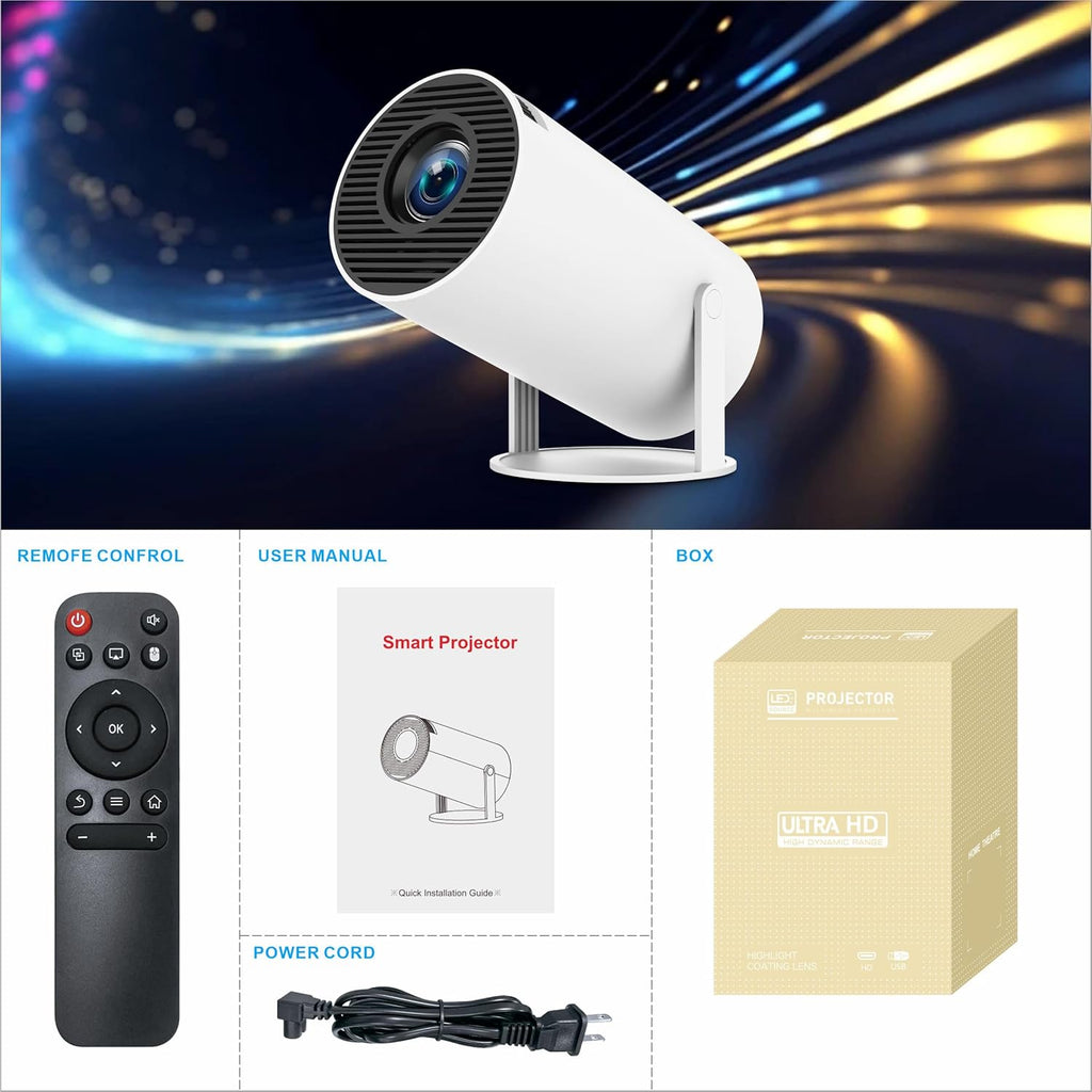 HD Portable Projector - 4K Support, Bluetooth, WiFi6, Smart Home Cinema Compatible with HDMI & USB