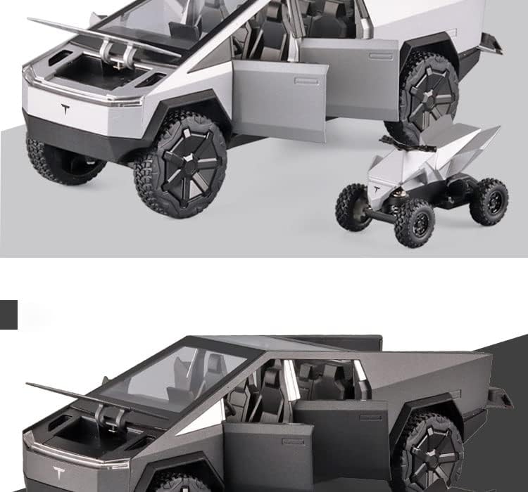 1:24 Tesla Cybertruck Pickup Toy - Diecast Model with Motorcycle, Sound & Light