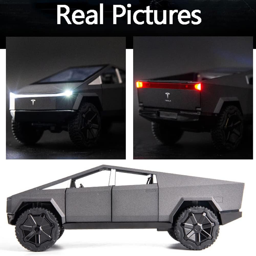 1:24 Tesla Cybertruck Pickup Toy - Diecast Model with Motorcycle, Sound & Light