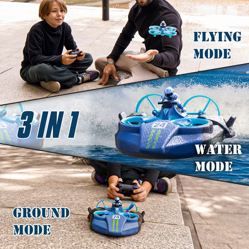 Quadcopter Remote Control Drone - 3-in-1 Air, Water & Land Mode