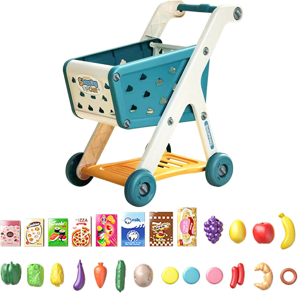 Kids Shopping Cart Trolley Play Set | Pretend Grocery Play with Food & Accessories