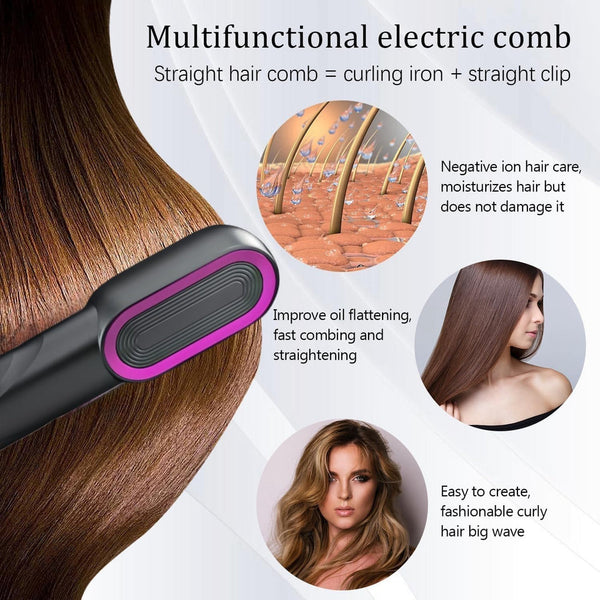 Straight Hair Comb Straightener - Fast Heating & USB Charging with 4 Temperature Settings – alternate view