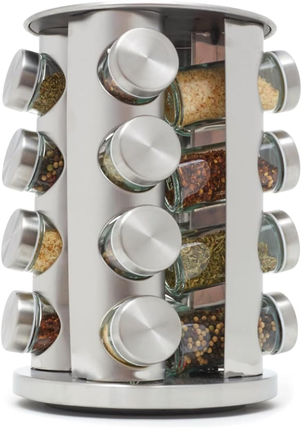 Home Basics Revolving 16-Jar Spice Rack - Brushed Silver Rotating Organizer – alternate view