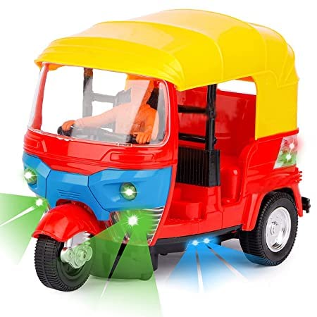 Battery-Operated Tricycle Auto Rickshaw Toy - Musical LED Light 3-Wheel Toy