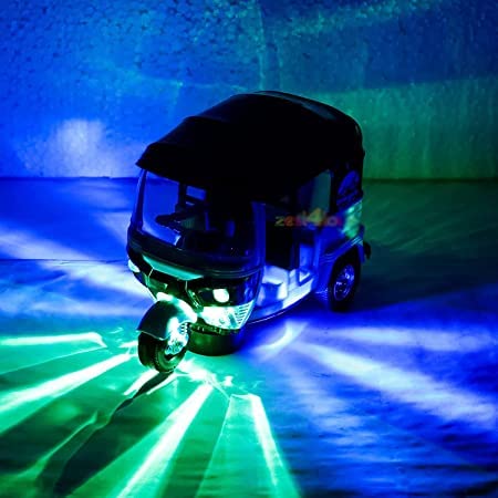 Battery-Operated Tricycle Auto Rickshaw Toy - Musical LED Light 3-Wheel Toy – alternate view
