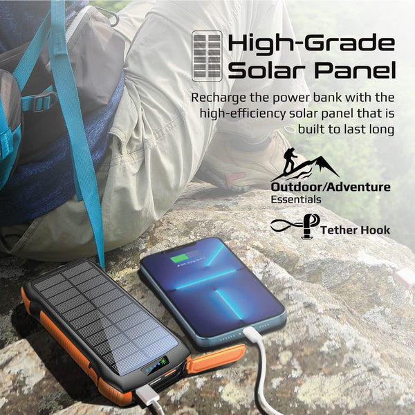 20000mAh Solar Power Bank - Portable Charger with Wireless Charging, USB-C PD, QC 3.0, and IP66 Protection – alternate view