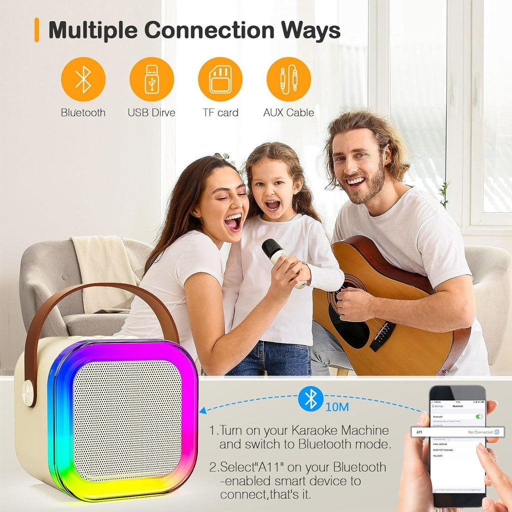 Portable Bluetooth Speaker with 2 Wireless Microphones - Fun Outdoor Speaker for Adults & Kids