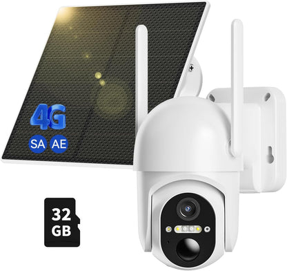 4G LTE Cellular Security Camera - 2K Solar Outdoor Wireless Cam with SIM Cards & 360° View