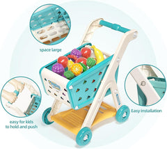 Kids Shopping Cart Trolley Play Set | Pretend Grocery Play with Food & Accessories