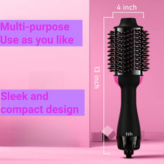 2-in-1 Hair Dryer and Volumizer with Negative Ion Technology – Ceramic Titanium Barrel, 75mm Oval, 360° Rotation