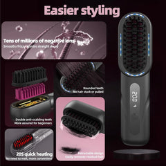 Straight Hair Comb Straightener - Fast Heating & USB Charging with 4 Temperature Settings