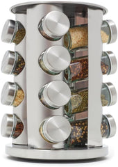 Home Basics Revolving 16-Jar Spice Rack - Brushed Silver Rotating Organizer