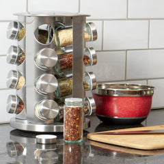 Home Basics Revolving 16-Jar Spice Rack - Brushed Silver Rotating Organizer