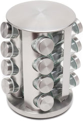 Home Basics Revolving 16-Jar Spice Rack - Brushed Silver Rotating Organizer