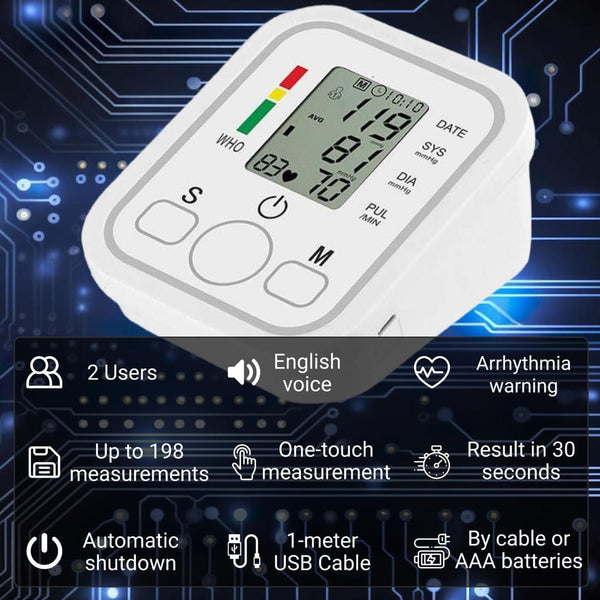 Automatic Blood Pressure Monitor with Arrhythmia Detection – Clinically Validated, WHO Risk Indicator, 30 Memory Recall – UAE