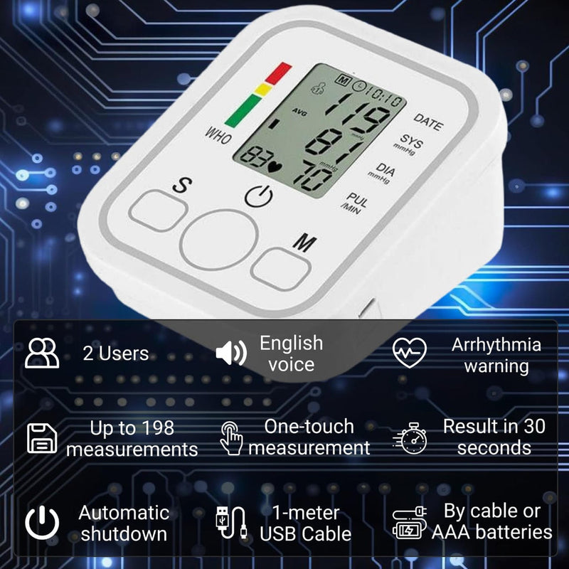 Automatic Blood Pressure Monitor with Arrhythmia Detection – Clinically Validated, WHO Risk Indicator, 30 Memory Recall – UAE