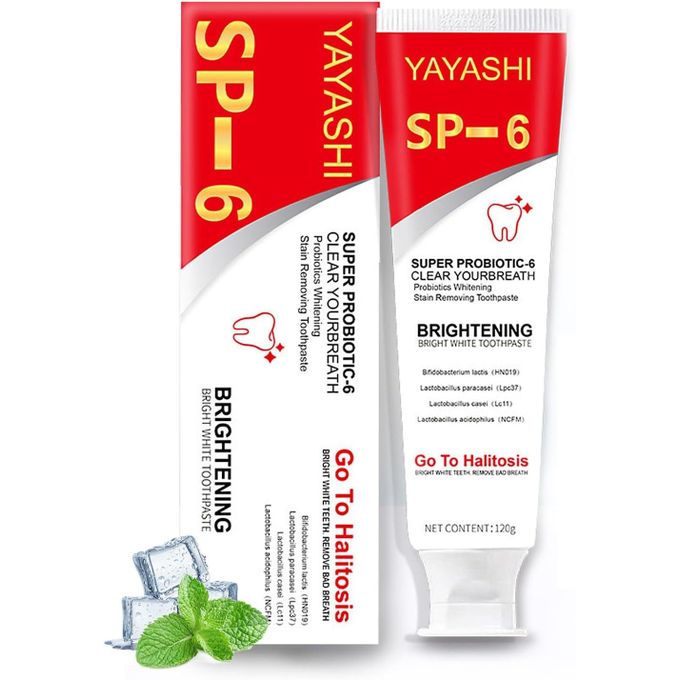 YAYASHI SP-6 Ultra Whitening Toothpaste – Super Probiotic Formula for Stain Removal, Fresh Breath & Bright White Teeth (120g)