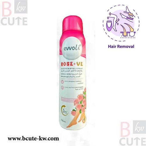 Evoli Rose+Ve Hair Removal Spray – Moisturizing Formula for Silky Smooth Skin | Fast & Gentle Hair Removal (180ml)
