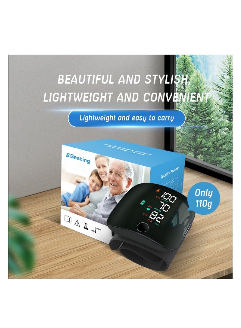 Smart Touch Screen Wrist Blood Pressure Monitor – Rechargeable Digital BP Cuff with Heart Rate Pulse Tracking, Color LCD Display & Voice Broadcast