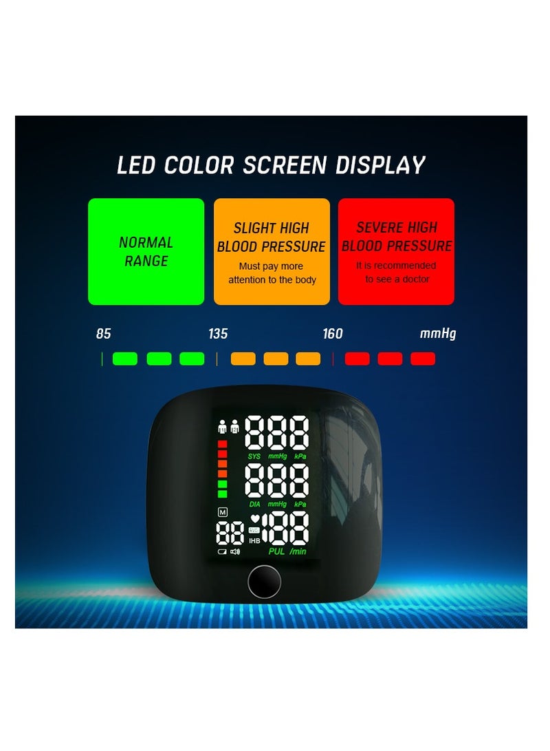 Smart Touch Screen Wrist Blood Pressure Monitor – Rechargeable Digital BP Cuff with Heart Rate Pulse Tracking, Color LCD Display & Voice Broadcast