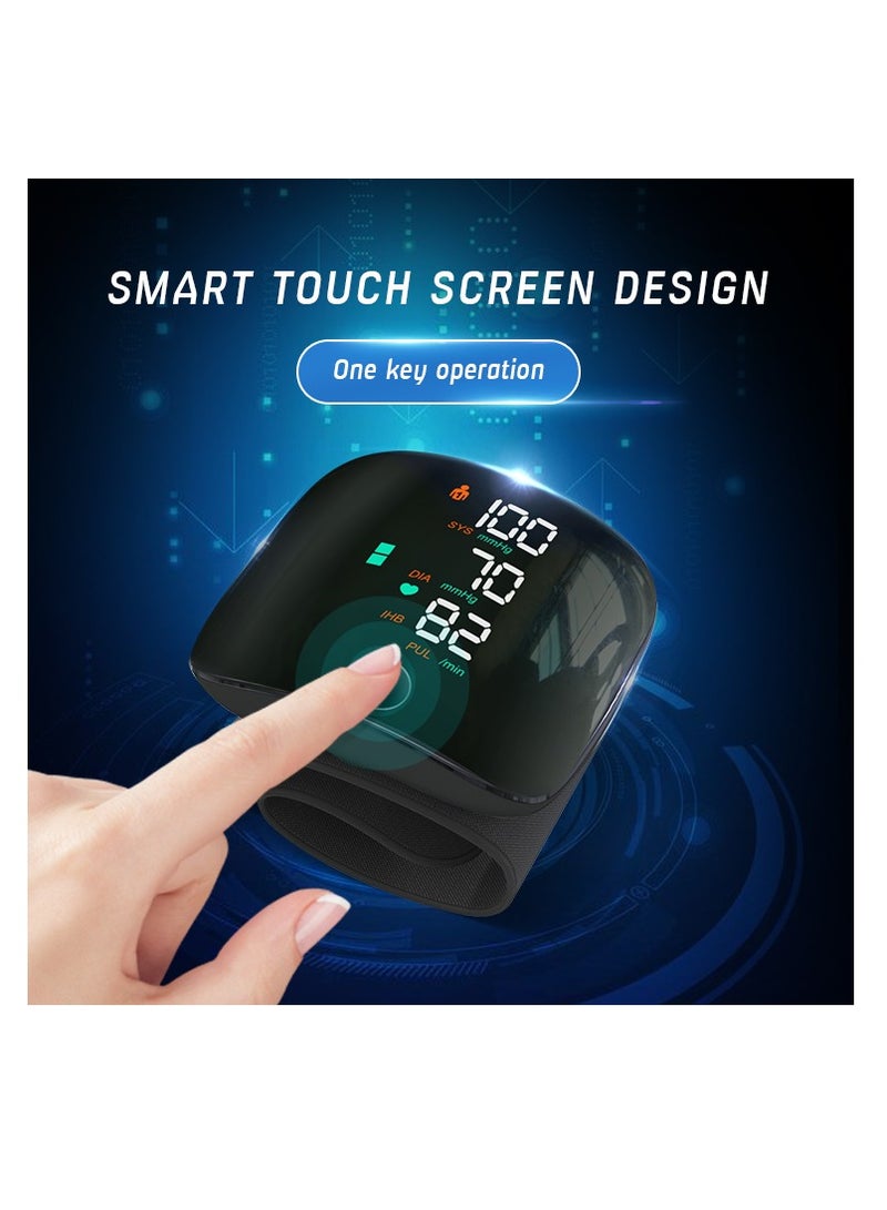 Smart Touch Screen Wrist Blood Pressure Monitor – Rechargeable Digital BP Cuff with Heart Rate Pulse Tracking, Color LCD Display & Voice Broadcast