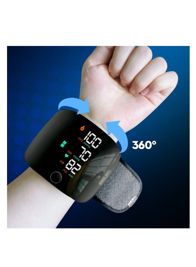 Smart Touch Screen Wrist Blood Pressure Monitor – Rechargeable Digital BP Cuff with Heart Rate Pulse Tracking, Color LCD Display & Voice Broadcast