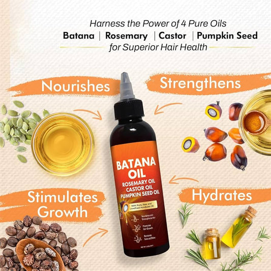 Batana Oil with Rosemary, Castor & Pumpkin Seed Oils – 100% Pure Honduran Blend for Hair Growth, Strength & Shine (120ml)