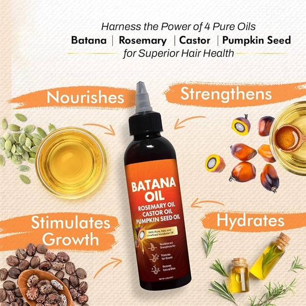 Batana Oil with Rosemary, Castor & Pumpkin Seed Oils – 100% Pure Honduran Blend for Hair Growth, Strength & Shine (120ml)