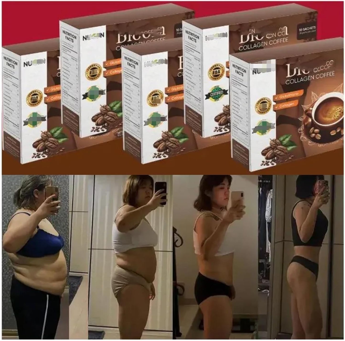 Collagen Coffee Powder Sachets – Beauty-Enhancing Slimming Coffee with Herbal Extracts for Weight Loss & Glowing Skin