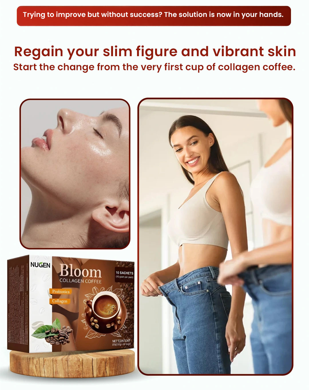 Collagen Coffee Powder Sachets – Beauty-Enhancing Slimming Coffee with Herbal Extracts for Weight Loss & Glowing Skin