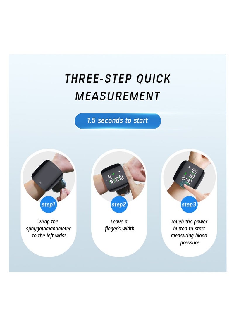 Smart Touch Screen Wrist Blood Pressure Monitor – Rechargeable Digital BP Cuff with Heart Rate Pulse Tracking, Color LCD Display & Voice Broadcast